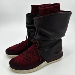 Nike Roshe Two Hi Flyknit‎ Womens Sneaker Boots Burgundy Black 861708-600